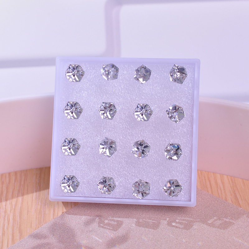 16pcs Crystal Stud Earrings Set, Plastic Post, Sensitive Ears